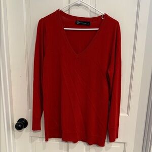New York & Company Vibrant Red V-Neck Top